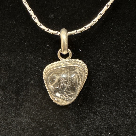 Vtg Holli Rutilated Quartz Teardrop Pendant 925 Sterling Silver Necklace 22in